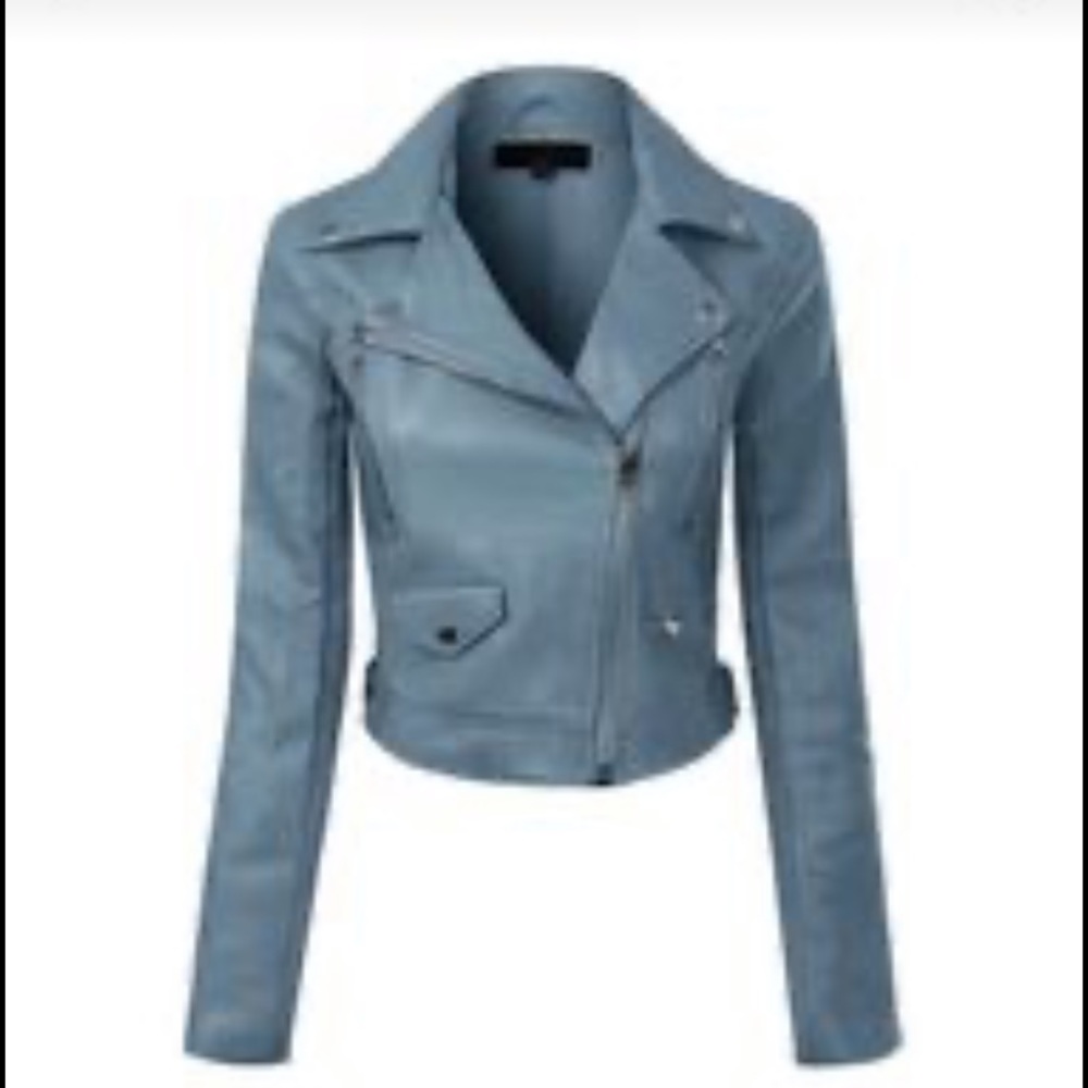 Blue stone leather jacket